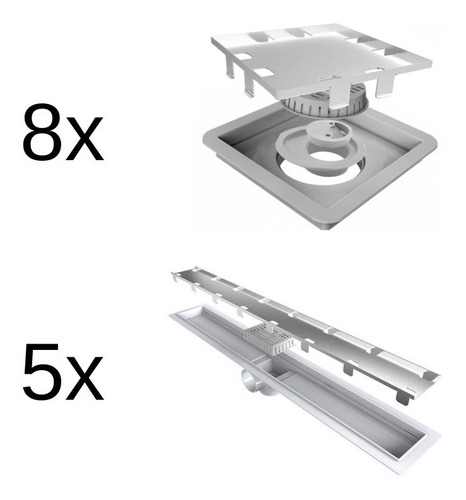 Kit Com 8 Ralos Square 209 E 5 Ralos Smart 263 - Ralo Linear