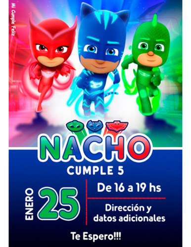 Invitación Digital Tarjeta Pj Masks Para Whatsapp