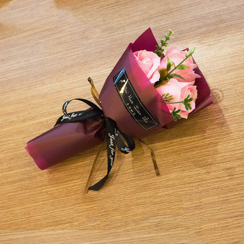Simulação De Buquê Pink 3 Soap Roses Flower Chinese