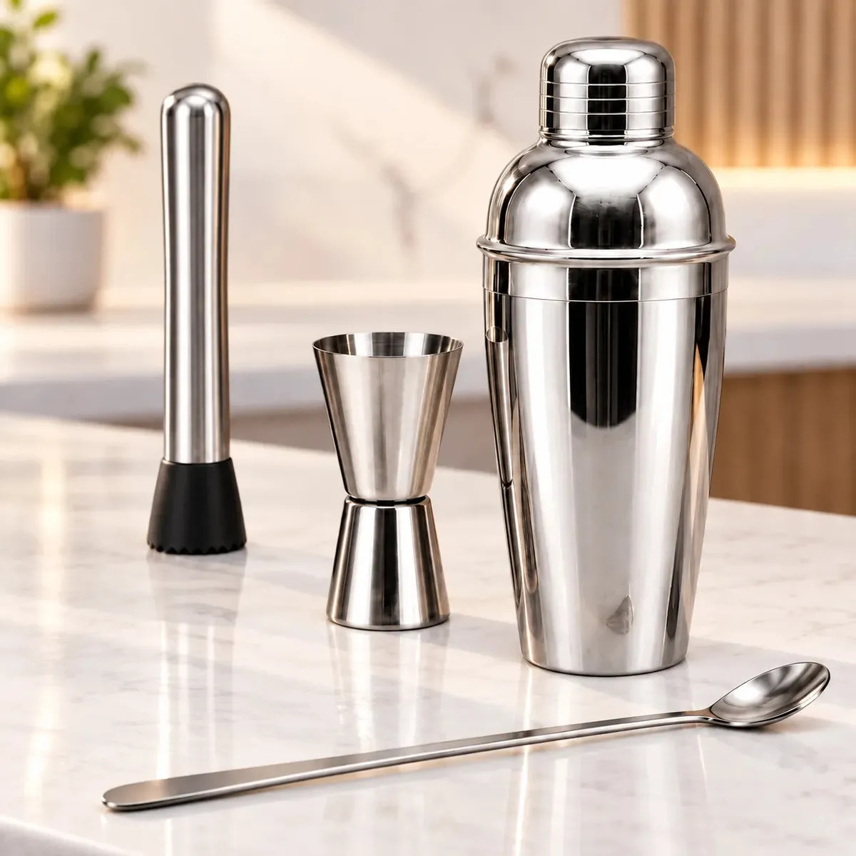 Kit Caipirinha Coqueteleira 4 Peças Inox Para Drinks Barman Bartender