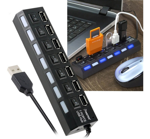 Hub Usb Multiplicador 7 Puertos Usb Luz Led Pc Notebook