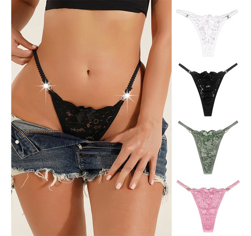 Paquete 4 Panty Tanga Sexy Encaje Bikini Lencería