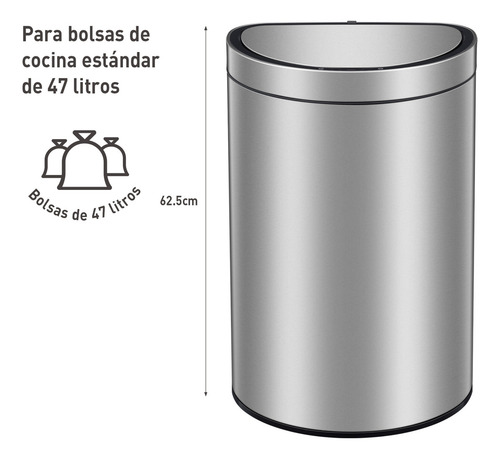 Bote De Basura Con Sensor Semiredondo Acero 47l Eko Mirage
