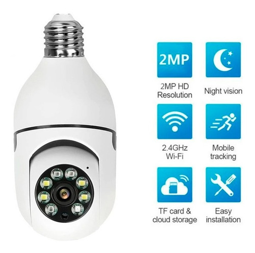 Camara Ip Rotica Tipo Bombillo Wifi 360° Vision Nocturna+ Ob