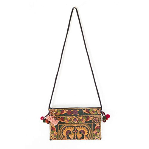 Changnoi Mocha Bird Hill Tribe Crossbody Bolsa Hmong Bordado