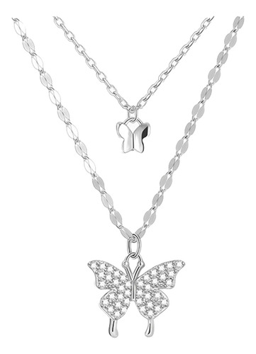 Collar De Cadena Doble Mariposas Brillantes Collar De Mujer