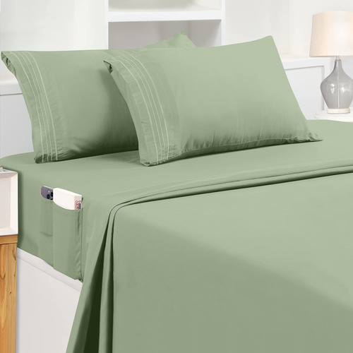 Juego De Sabanas Microfibra Tersa Verde Salvia Queen Bedding