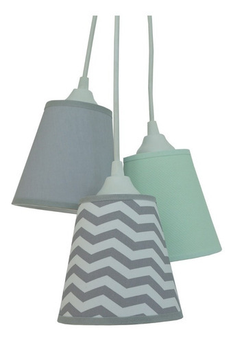 Lustre Pendente Cacho Chevron E Piquet Verde Água