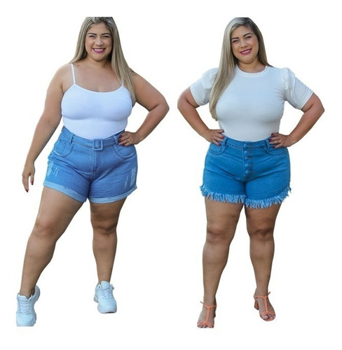 Imagem 1 de 5 de Kit 2 Shorts Feminino Jeans Com Lycra Roupa Plus Size
