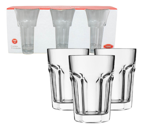 Copos 12 Unid Line Glass - Vidro Grosso Resistente Cor Transparente Transparente