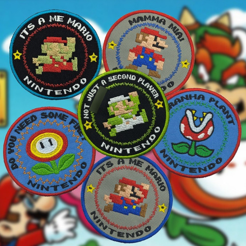 Pack Nintendo - Parches Bordados - Super Mario Bros - X6u
