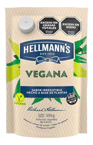 Mayonesa Hellmann's Vegana X 500 Gr Sin Tacc Libre De Gluten