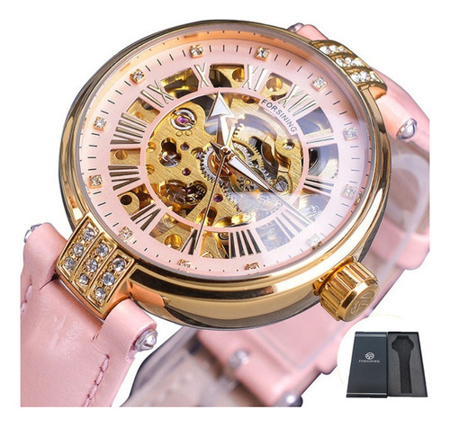 Reloj De Piel Forsining Fashion Diamond Luminous
