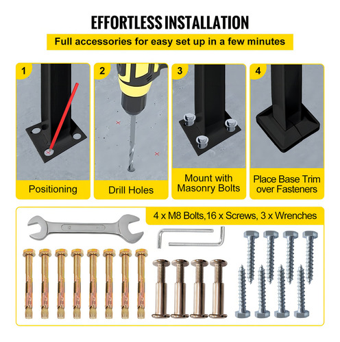 Vevor Barandal Pasamanos De Escalera 3 Pasos Hierro Forjado Color Negro