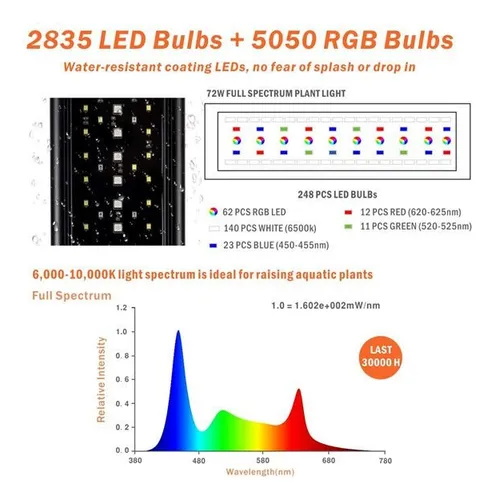Lámpara Acuario Plantado Led 48w Hygger Extensible 75-90cm