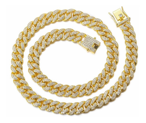 Cadena Barbada Cubana Diamantada Chapa De Oro Collar 60 Cm