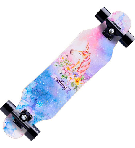Longboard Skate Patineta Ruedas De Silicona Color Unicornio
