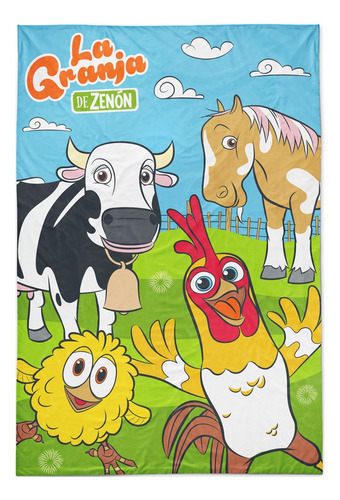 Frazada Piñata Flannel con diseño la granja de zenón amigos de 220cm x 155cm