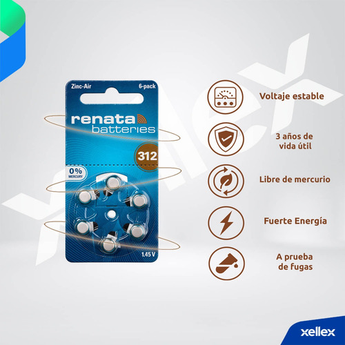 Imagen 5 de 9 de 60 X Pilas Audifono Renata 312 Pr41 Alemania San Martin