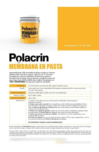 Imagen 3 de 10 de Polacrin Membrana En Pasta Techos 20 Lt Impermeable