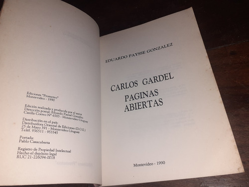 Eduardo Paysse Gonzalez Carlos Gardel Paginas Abiertas 1990 (Usado)