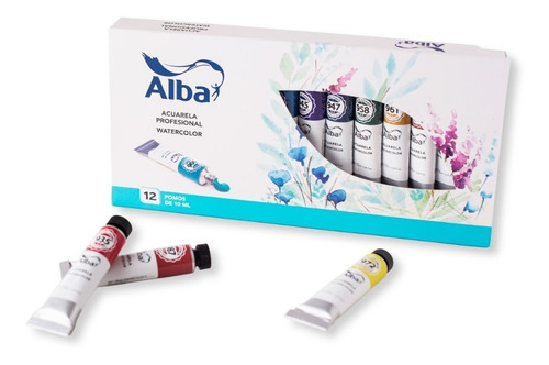 Acuarelas Alba Profesional 10ml Estuche X 12 Colores Color Blanco