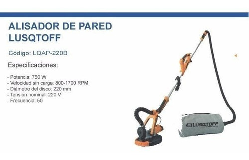 Imagen 2 de 7 de Alisador De Pared Lusqtoff Lqap 220b 750w Con Bolso P/polvo