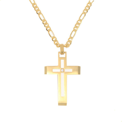 Dije De Cruz Crucifijo Liso Cadena Oro Lamin 24k Amarillo