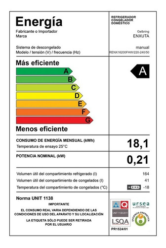 Imagen 3 de 5 de Heladera Enxuta Renx16200fhs Con Freezer Silver