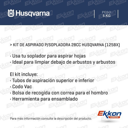 Imagen 2 de 9 de Kit De Aspirado Husqvarna Para Sopladora 28 Cc 125bx