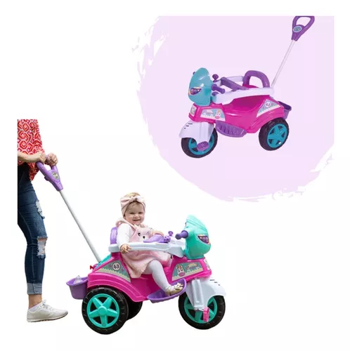 Triciclo Infantil Baby City Menina com Empurrador - Rosa