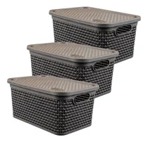 Comprar Set 3 Cajas Organizadoras Pack Simil Rattan Mediana 7,5 Lts. Color Marrón Oscuro