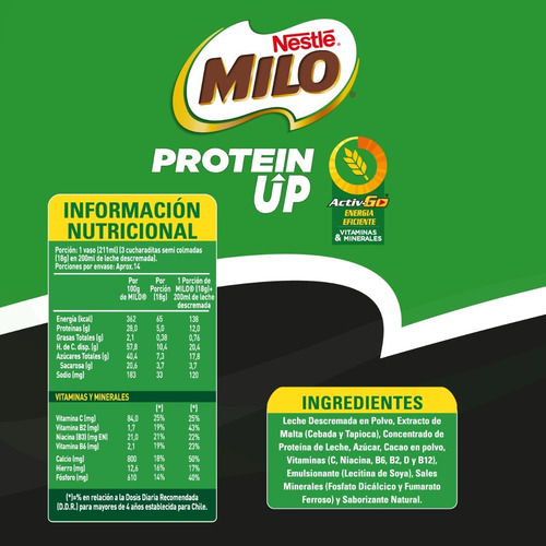 Imagen 2 de 3 de Saborizante Para Leche Milo® Protein Up Activ-go® Bolsa 250g