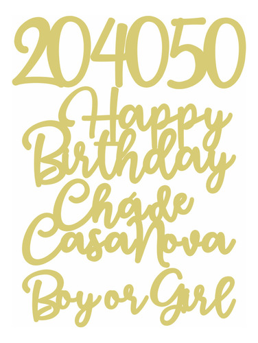 Lettering Happy Birthday+cha De Casa Nova+outros Mdf Dourado