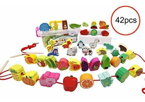 Bmtoys Madera De Granja Animal Fruta Vegetales Cordones Cord
