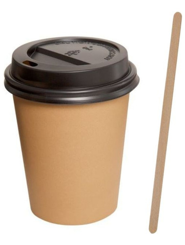 Vaso Café Doble Capa 240cc 8oz + Tapa + Revolvedor 100 Unid