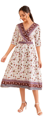 Vestido Bohemio Casual Floral De Escote V Sexy