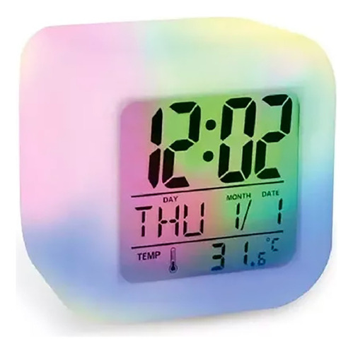 Reloj Despertador Alarma Cubo Luminoso Digital Colores Led Color Blanco