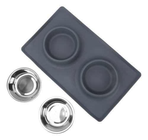 Foldable Dual Bowl Pet Silicone Antislip Water Dish Feeding
