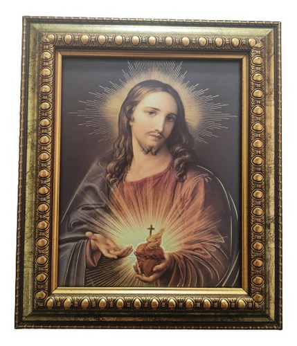 Sagrado Corazón De Jesús Op 2 En Marco Dorado Z 30 X 25 Cms