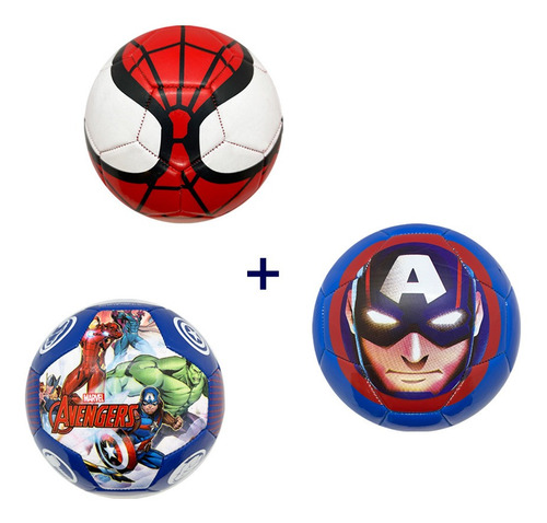 Imagen 1 de 4 de Combo 3 Pelotas Marvel Cap America Avenger Spiderman Niños