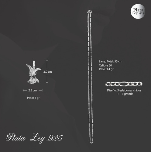 Set De 2 Dijes De Plata Arcángel San Miguel Con 2 Cadenas De Plata Calibre 50 Con 55 Cm De Largo Ideal Para Regalo Boda Bautizo Primera Comunión Xv Años