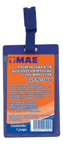 50pzs Gafete Plastico Solido Mae Azul Vertical C/ Broche