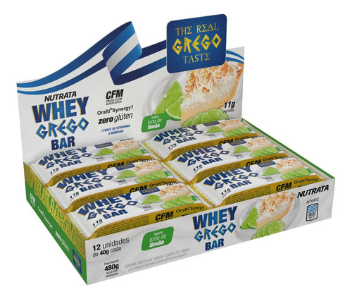 Suplemento em barra Nutrata  Barra de proteina Whey Grego Bar proteínas Whey Grego Bar sabor  torta de limão em caixa de 480g  pacote x 12 u