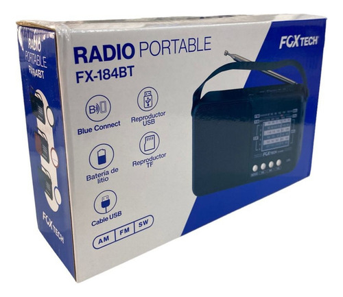 Rádio AM/FM/USB/BT/Fox Tech FX-184BT 1200mAh, cor variável, bateria de