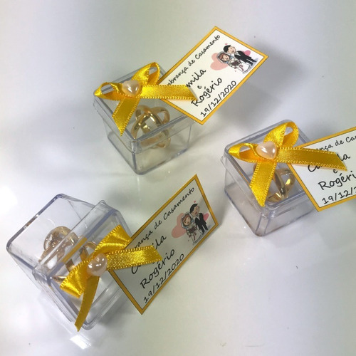 Lembrancinha Casamento Caixinha Alianças Amarelo Ouro 50 Und