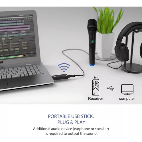 Micrófono Inalámbrico Conexión Usb Uhf Micrófono De Mano