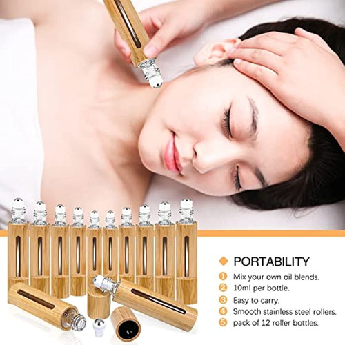 10pcs 10ml Botellas Roller De Bambú Para Aceites Esenciales