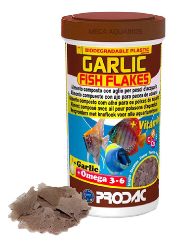 Ração Peixe Prodac Garlic Fish Flakes 50g Suplemento Aquario