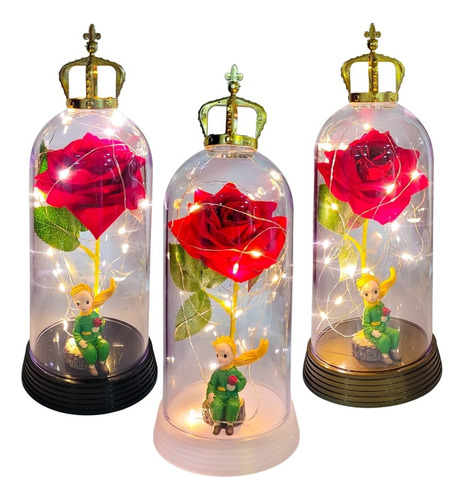 Luminária Boneco O Pequeno Príncipe Com A Rosa Encantada G Cor da cúpula Luzes branco quente Cor da estrutura Ouro-envelhecido